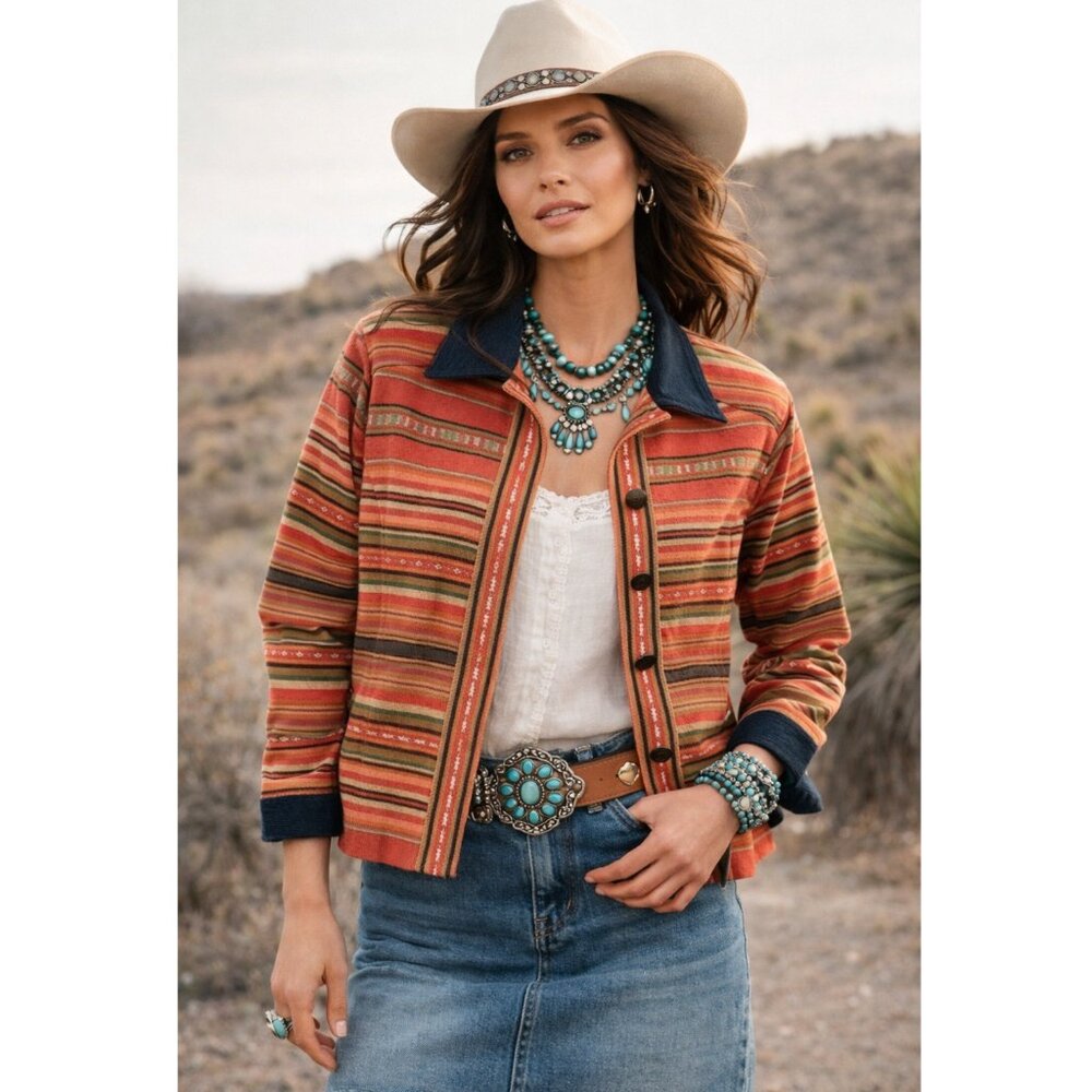 Vintage Coldwater Creek Western Jacket Navajo Tapestry Shacket size M Bohemian